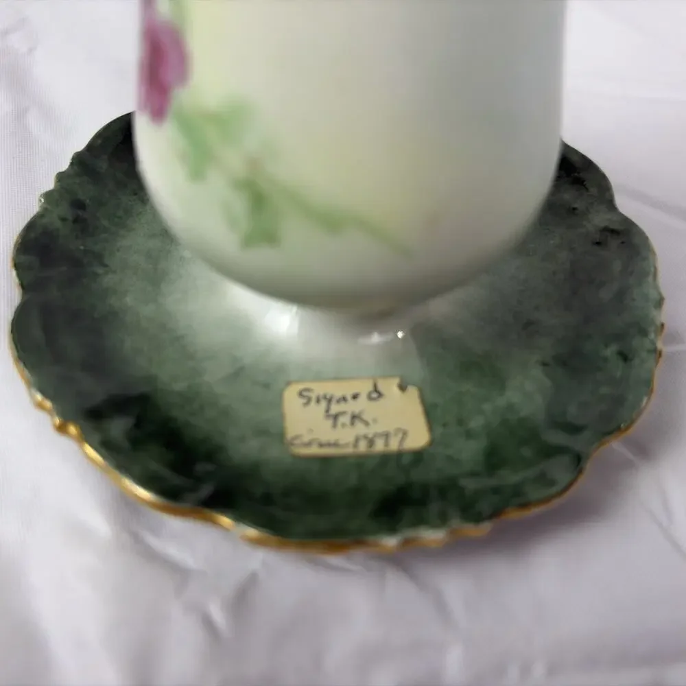 Antique Victorian Hat Pin Holder with Pins Signed TK Circa 1897 Hand Painted